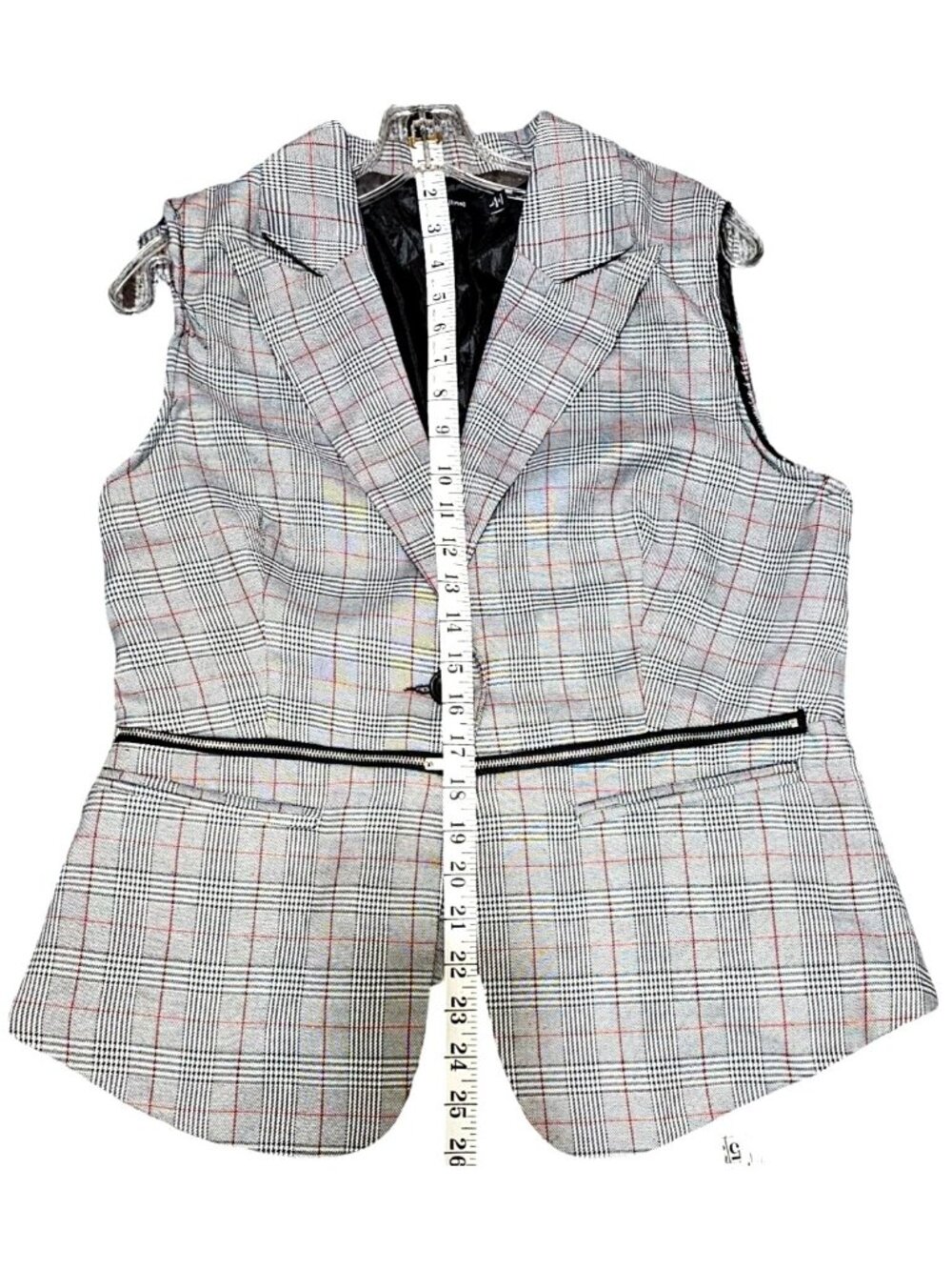 INA [i:na] Women's Plaid Sleeveless Blazer Vest With Zipper Accent Size L - Picture 11 of 13